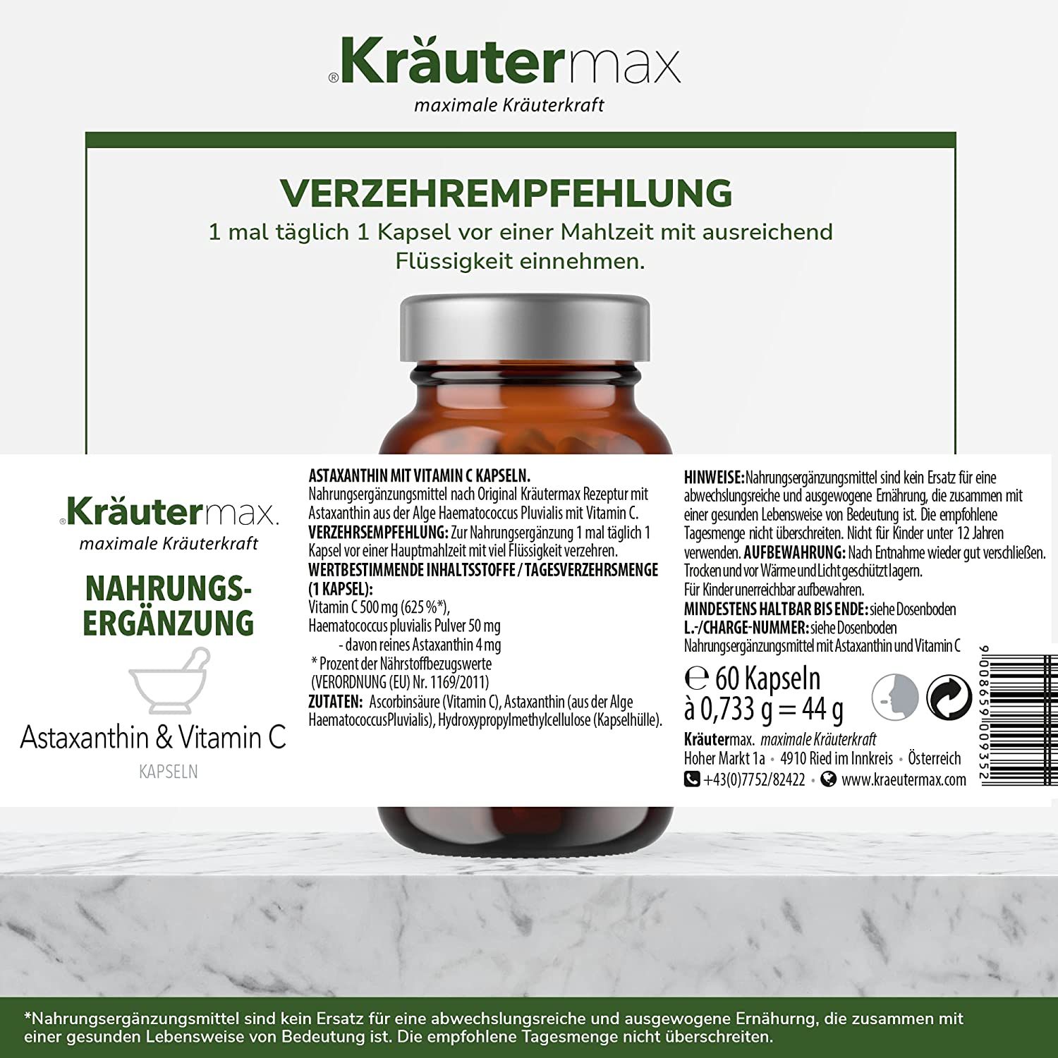 Kräutermax Astaxanthin mit Vitamin C Kapseln