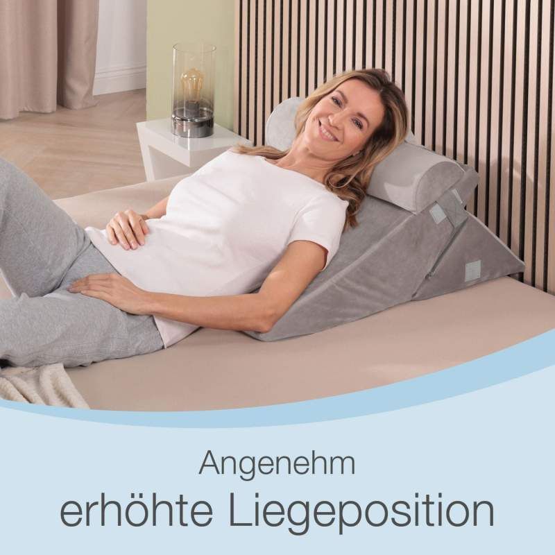 ELONEO Keilkissen mit Nackenrolle mit praktischem Seitenfach, waschbar & pflegeleicht, Venenkissen