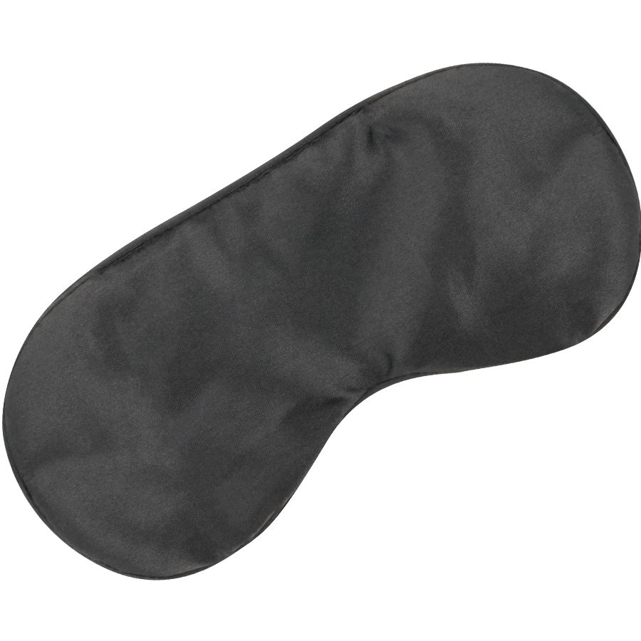Schwarze Schlafmaske aus Stoff, konturiert für die Augenpartie.