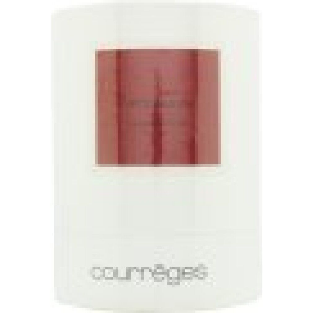 Weiße zylindrische Verpackung mit rotem Rechteck. Der Schriftzug "courrèges" ist unten abgebildet.