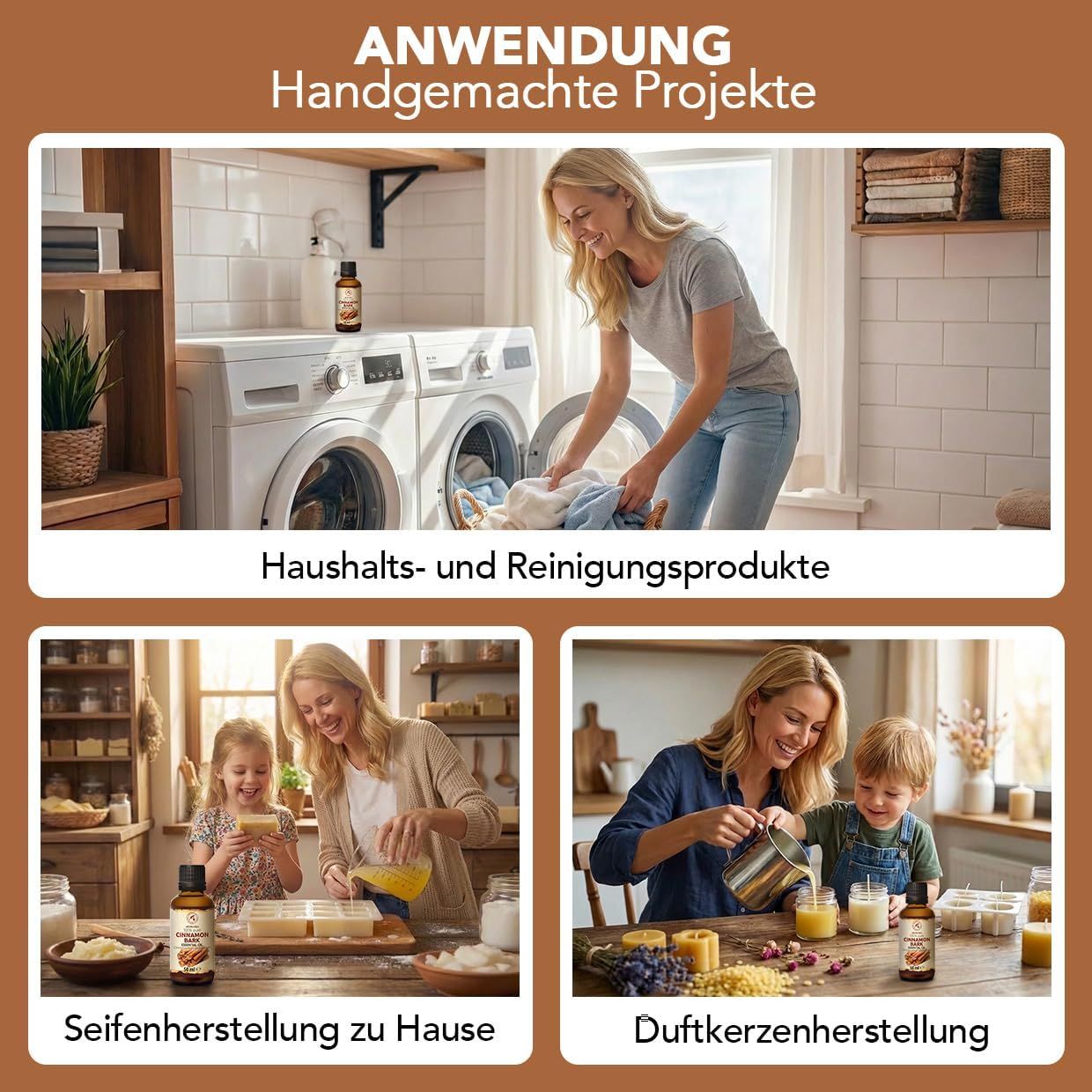 Anwendung ätherischer Öle für Haushaltsprojekte.