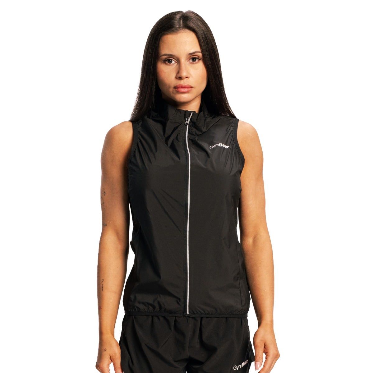 GymBeam Laufweste Damen slim ärmellos mit Reißverschluss in Schwarz 1 St