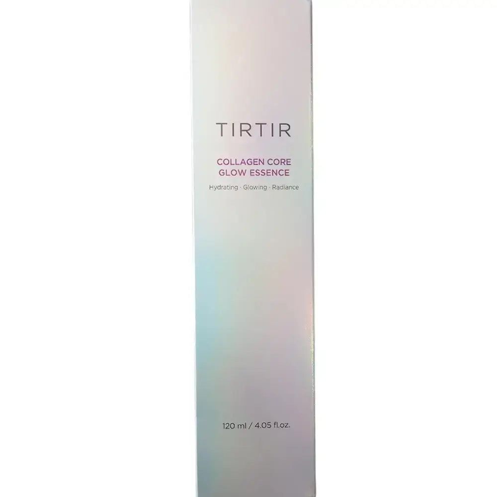 Verpackungsbox für TIRTIR Collagen Core Glow Essence mit schillernden Effekten.