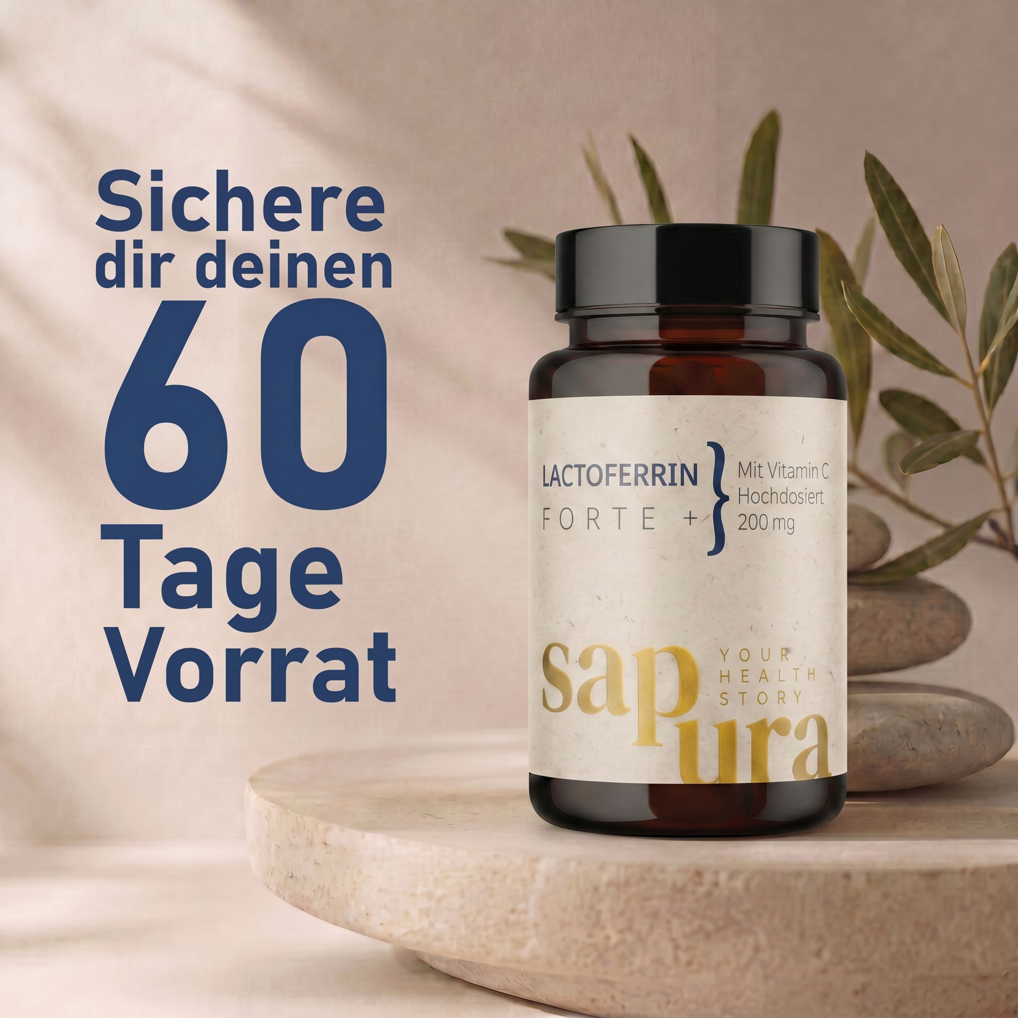 Lactoferrin Forte 200mg + 80mg Vitamin C | Hochdosiert  | Reinheit >97% | 60 Kapseln