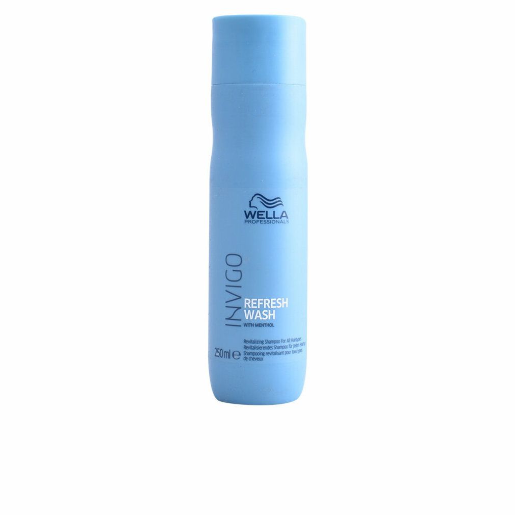 Hellblaue Shampoo-Flasche mit INVIGO, Refresh Wash und Wella-Logo. 250ml.