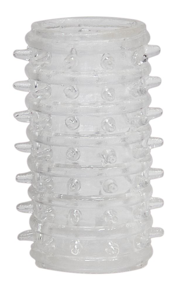 Transparenter Penis Sleeve mit Stacheln und Noppen. Zylindrische Form.
