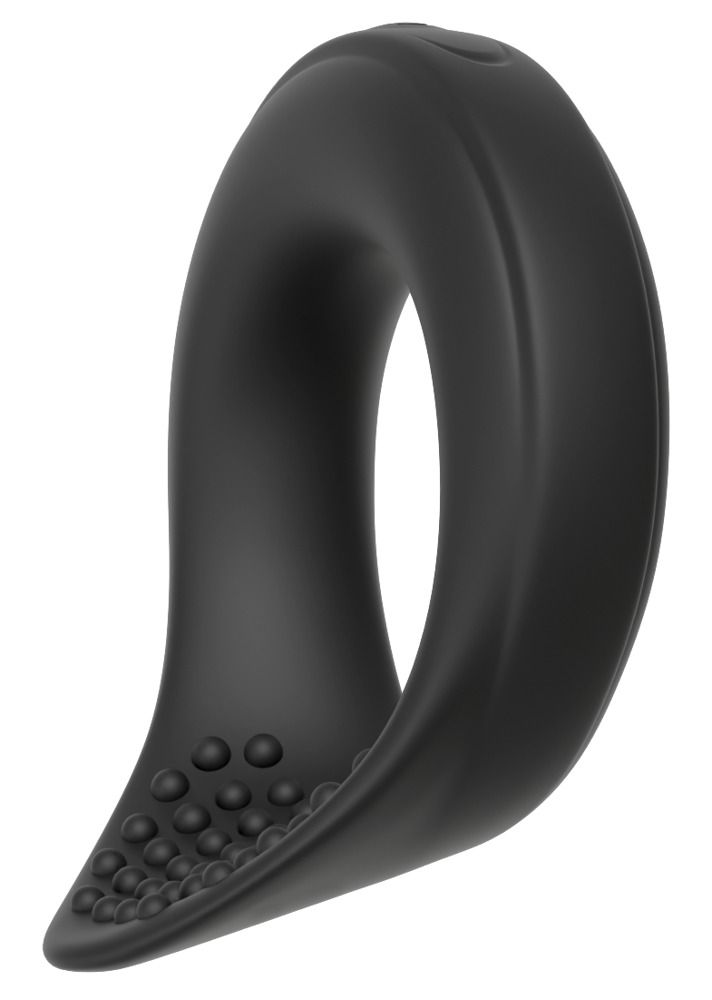 Schwarzer Vibrationsring mit Noppen. Das Produkt hat eine ovale Form.