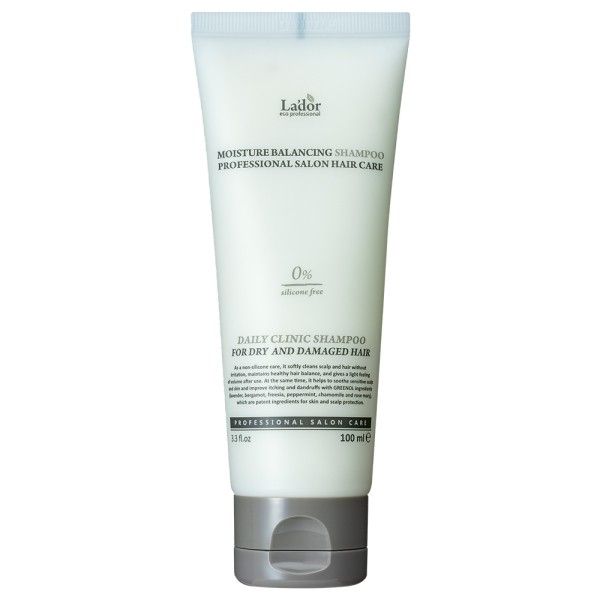 Lador Moisture Balancing Shampoo, 100ml Tube, für trockenes und geschädigtes Haar.