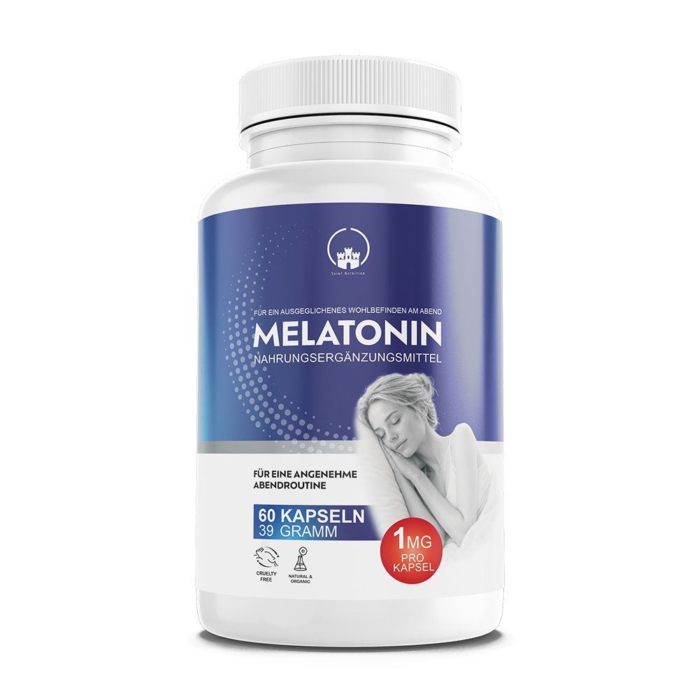 Saint Nutrition® Melatonin Kapseln 1mg | Hochdosiert Einschlaf Hilfe - Sauber Ein & Durchschlafen 60 St