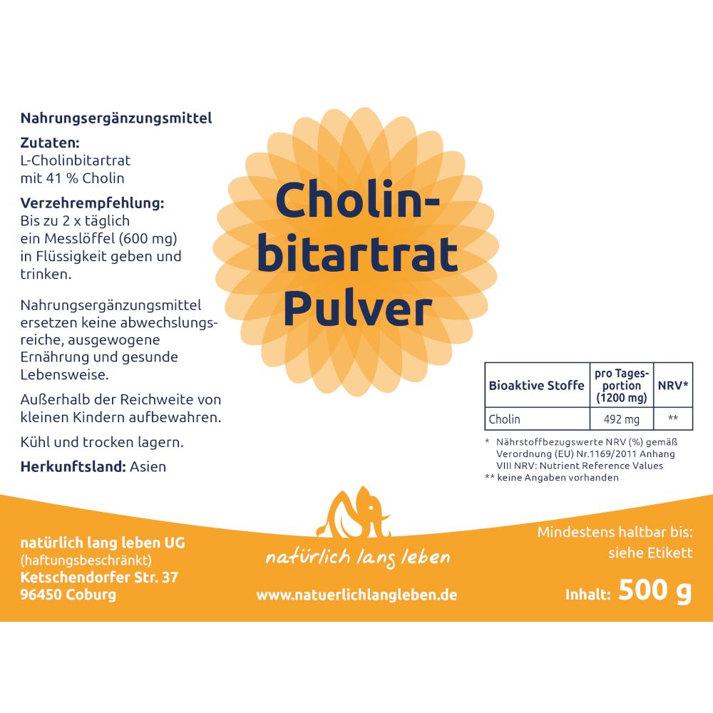 natürlich lang leben Cholinbitartrat Pulver 500 g