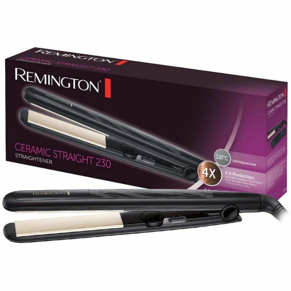 Verpackung mit Glätteisen. Marke Remington, Modell Ceramic Straight 230.
