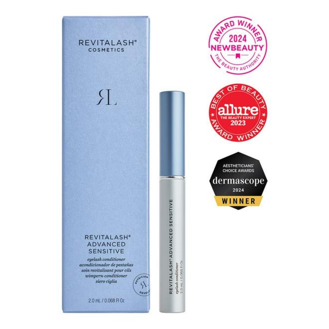 Produktverpackung mit Produktflasche und Auszeichnungen.