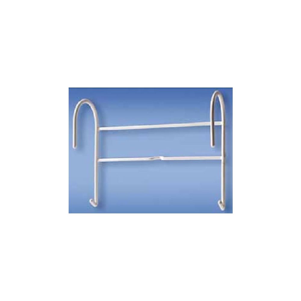 Urinbeutelhalter aus Metall, mit zwei horizontalen Stangen und Haken.