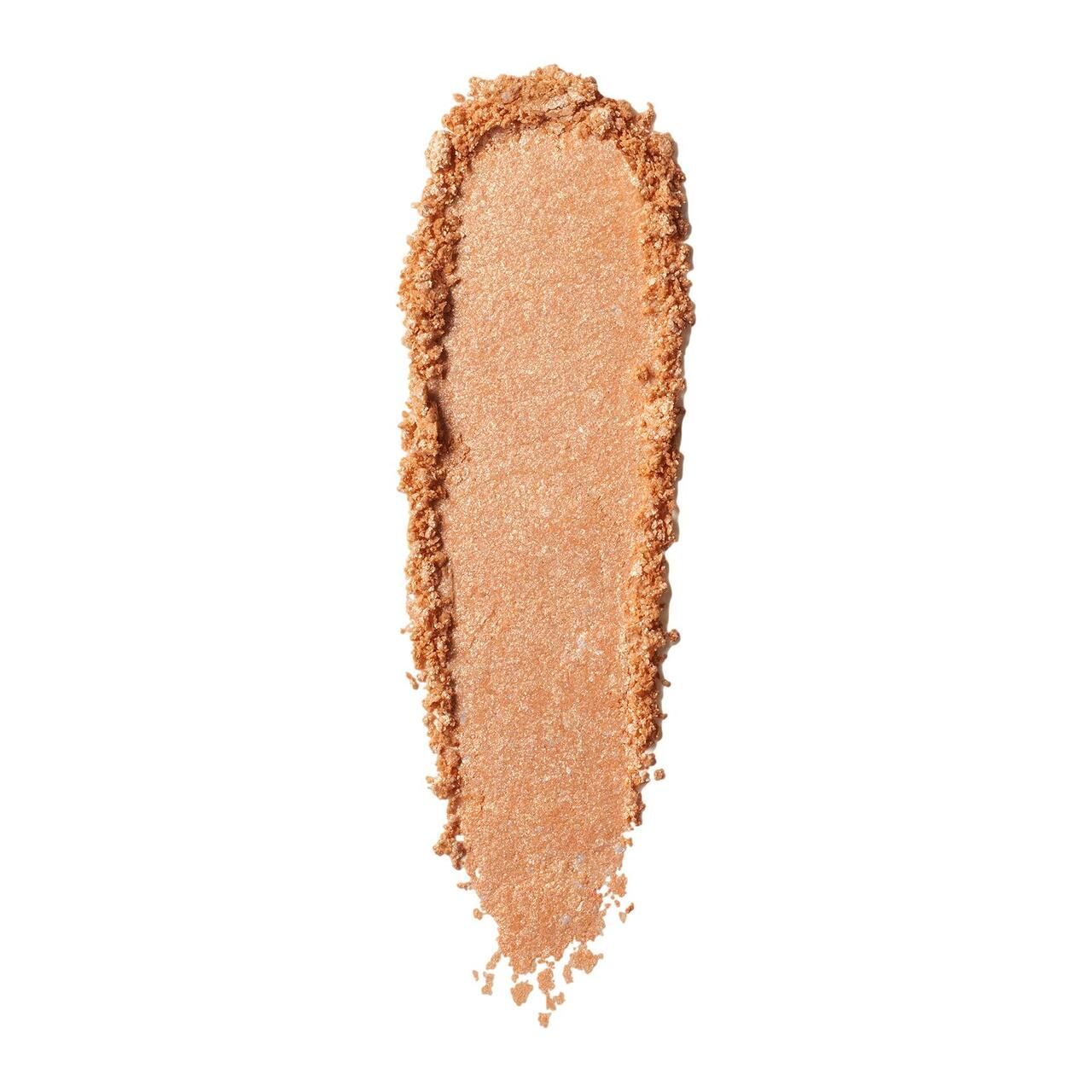 Lidschatten-Swatches. Vertikaler Strich aus goldfarbenem Lidschatten auf weißem Hintergrund.