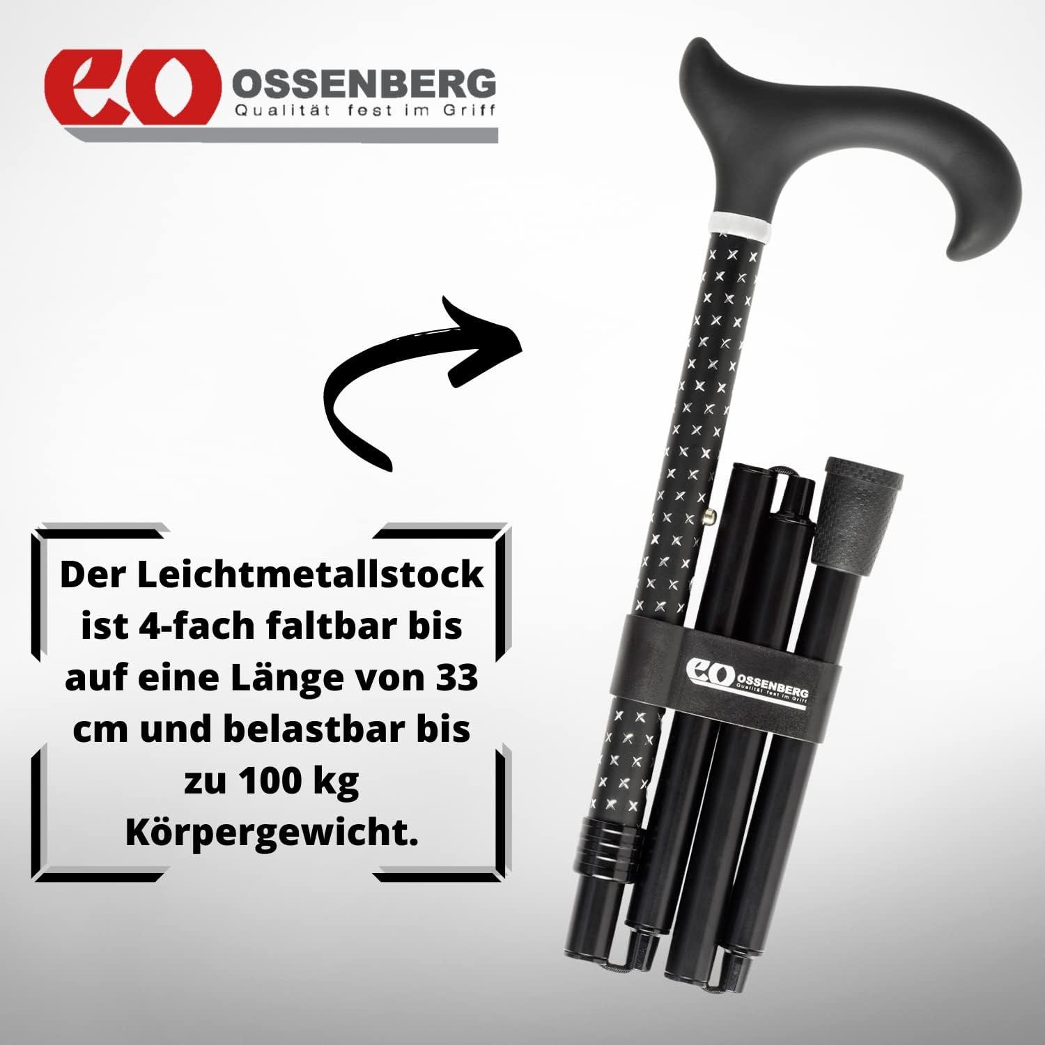 Ossenberg - Faltbarer Gehstock aus Leichtmetall mit Softtouch-Derbygriff