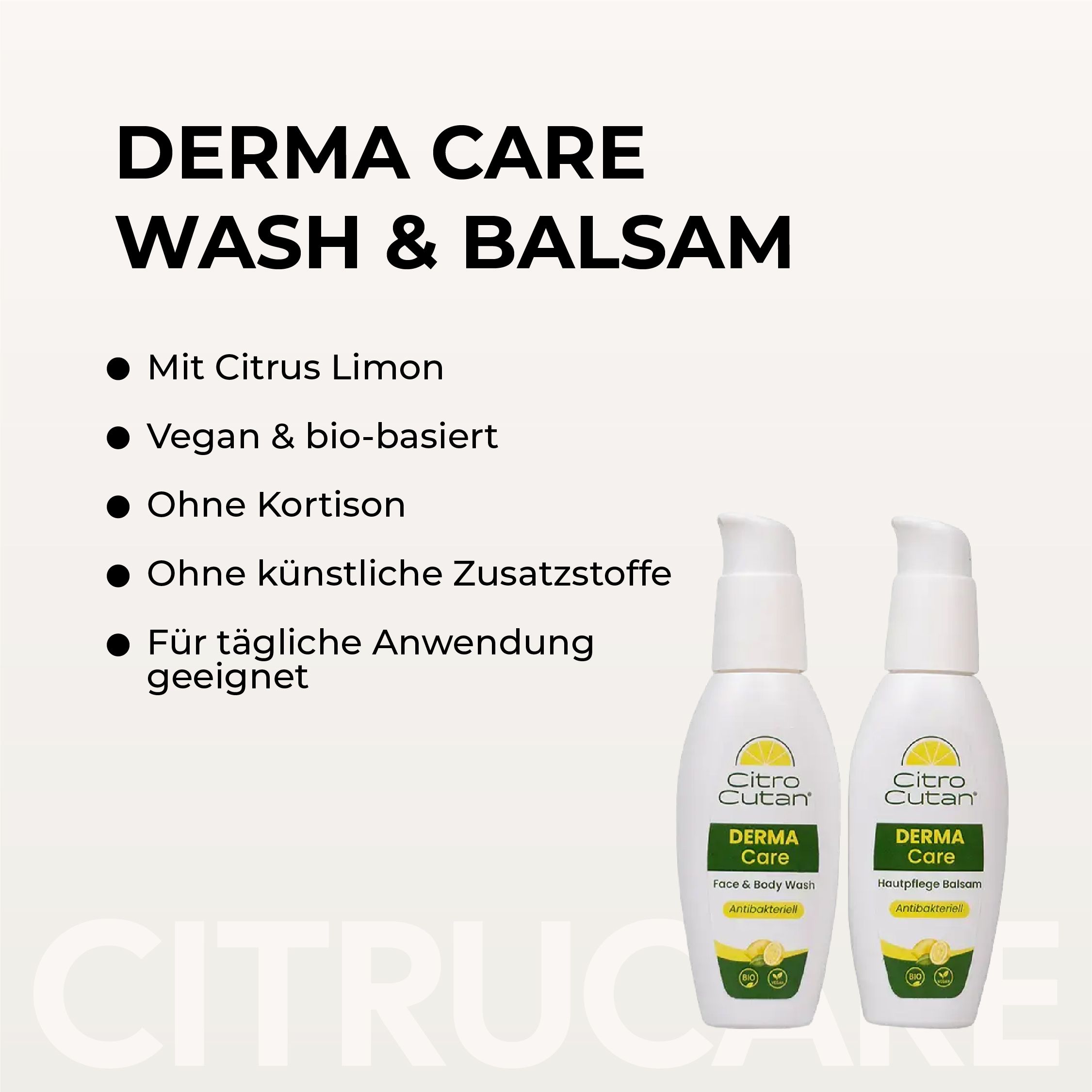 CITROCUTAN DERMA Care Wash & Balsam: Mit Citrus Limon, vegan, bio-basiert, ohne Kortison, für tägliche Anwendung.