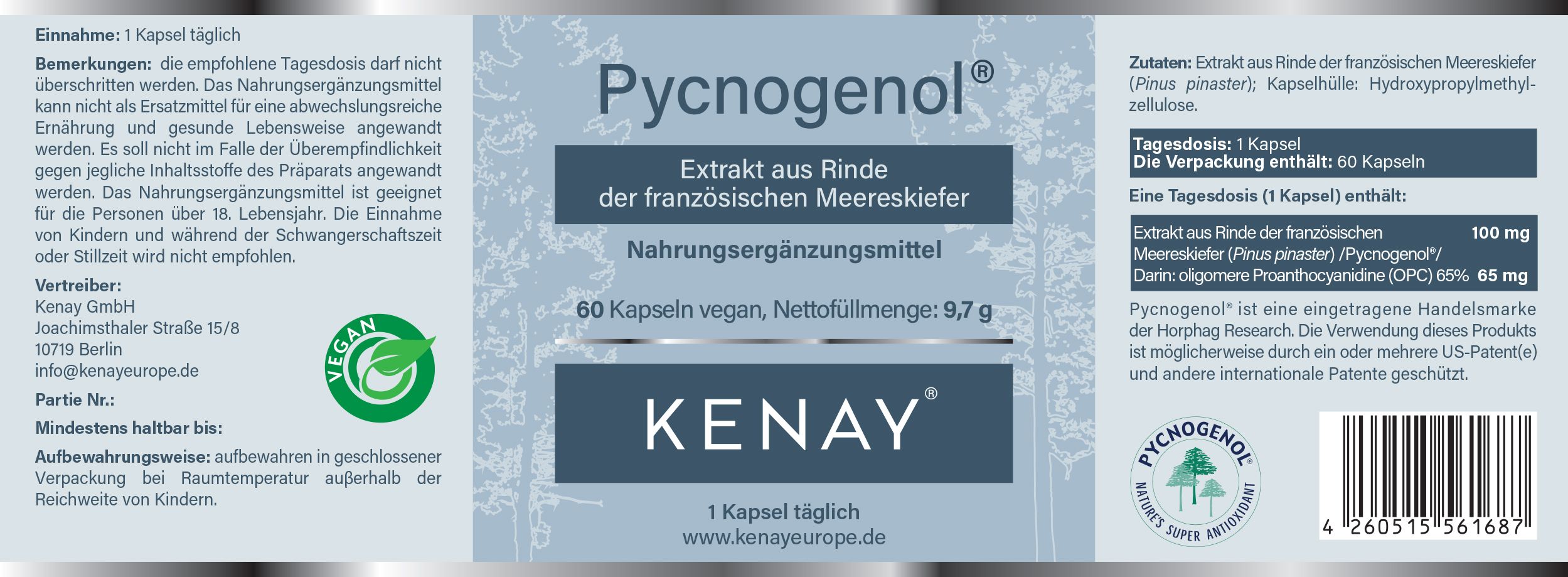 Pycnogenol ® Extrakt aus Rinde der französischen Meereskiefer KENAY®