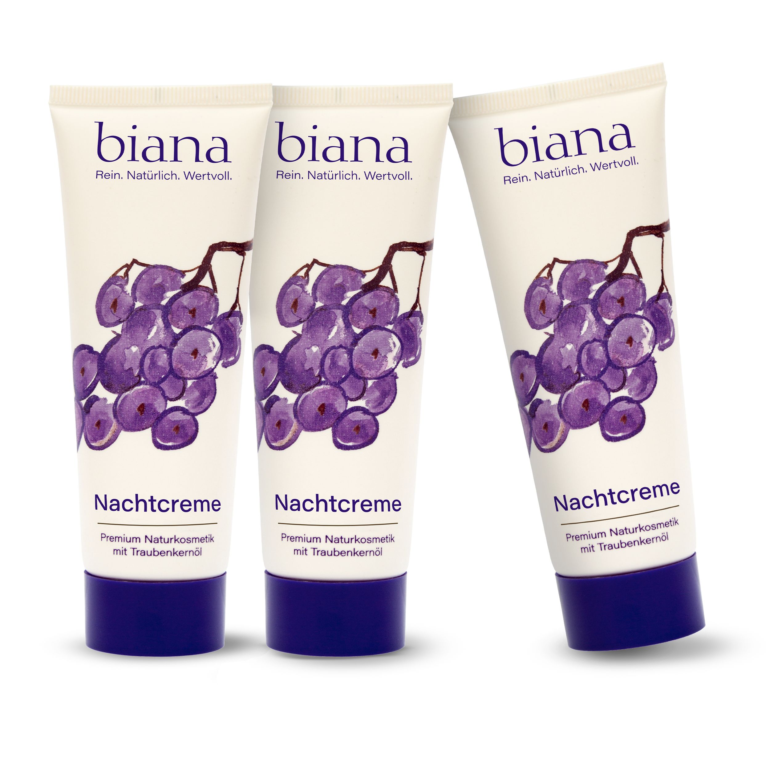 biana Nachtcreme – Premium Naturkosmetik mit Traubenkernöl 3x75 ml Creme