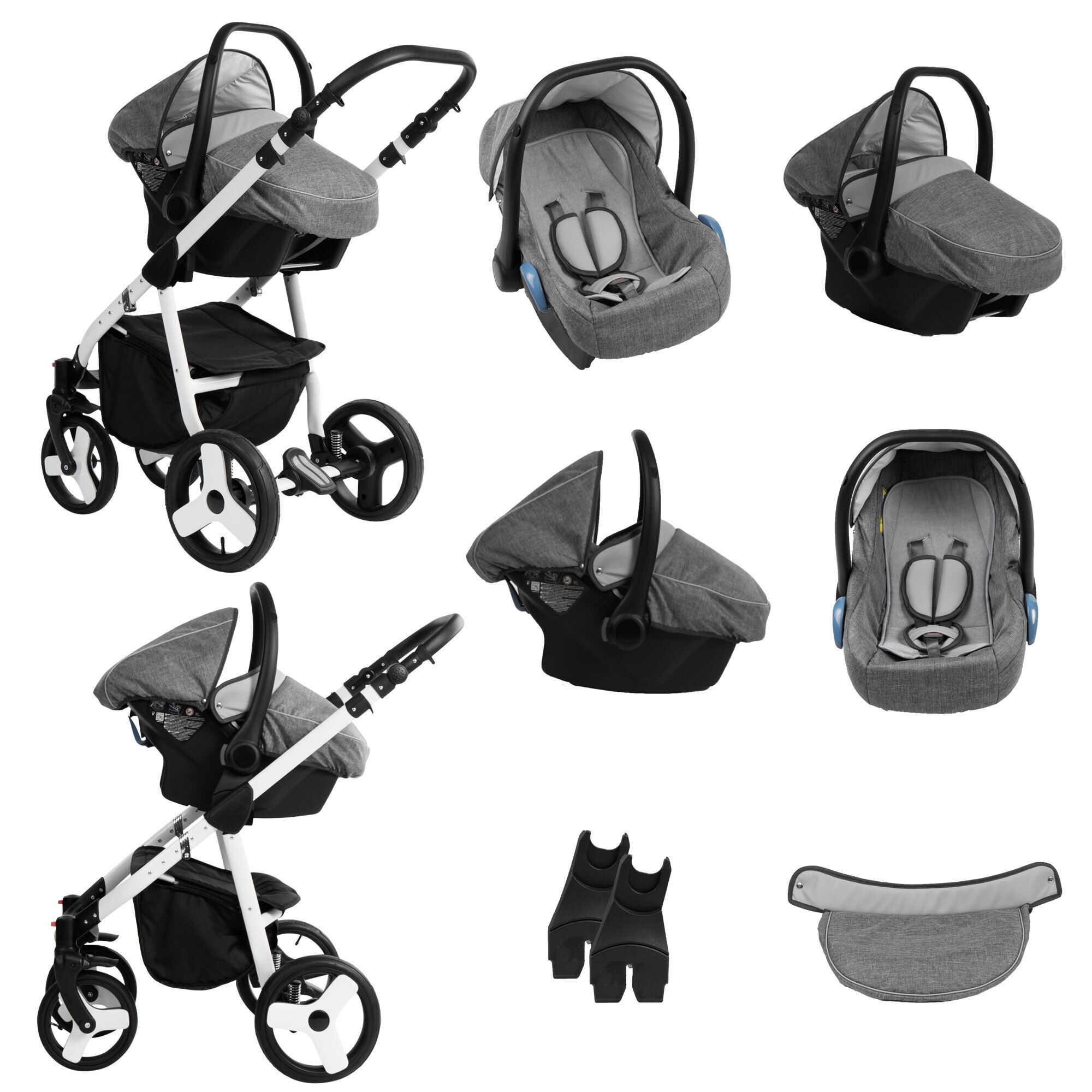 Bebebi Fizzy 3 in 1 Kinderwagen Set Luftreifen, Stone