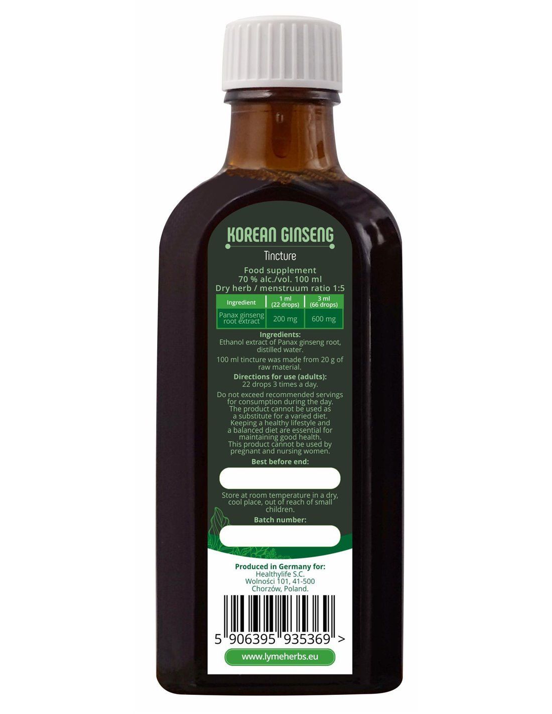 Lymeherbs Koreanischer Ginseng, Tinktur 1: 5
