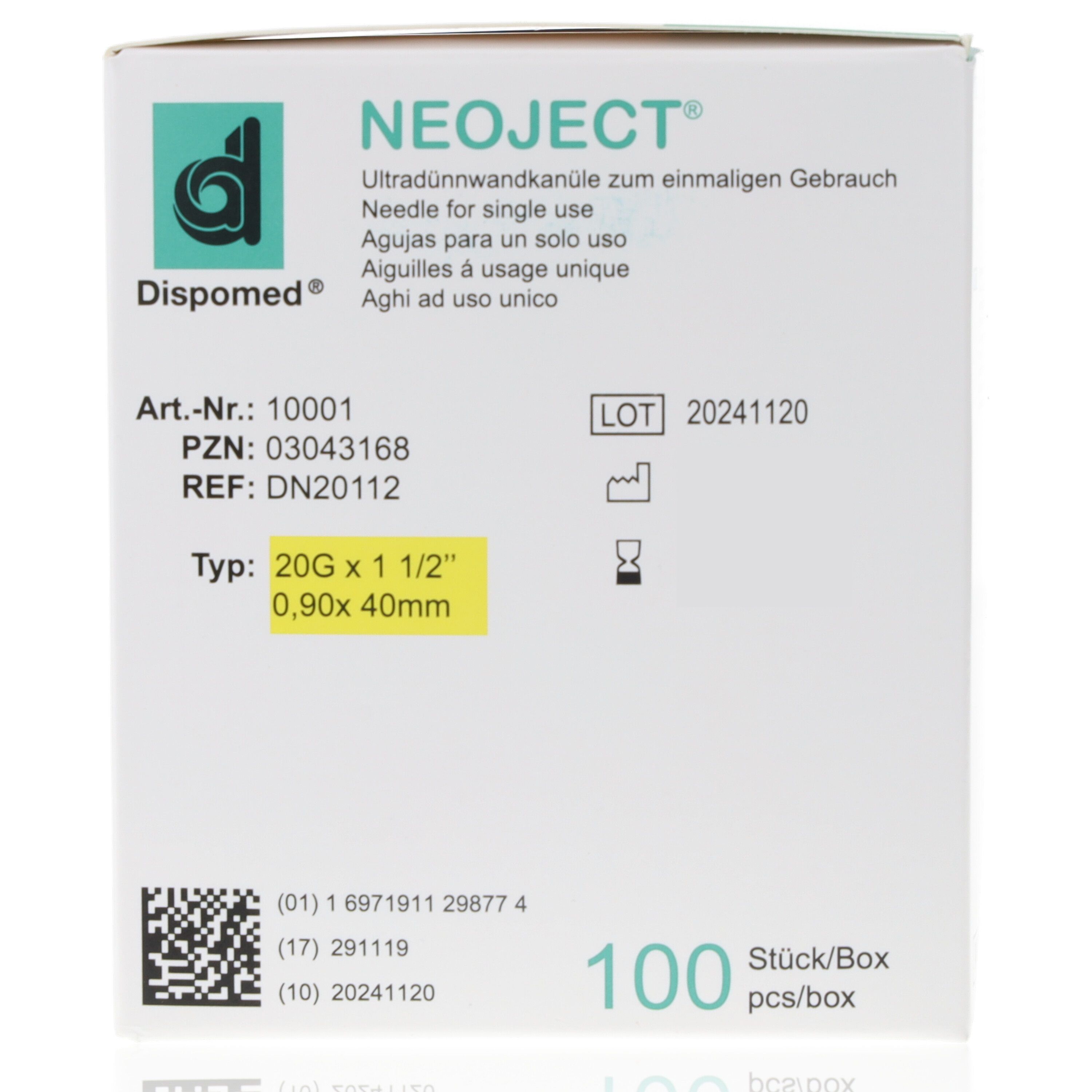 Neoject Kanüle Nr.1 gelb 20G 0,90 x 40mm 100 St