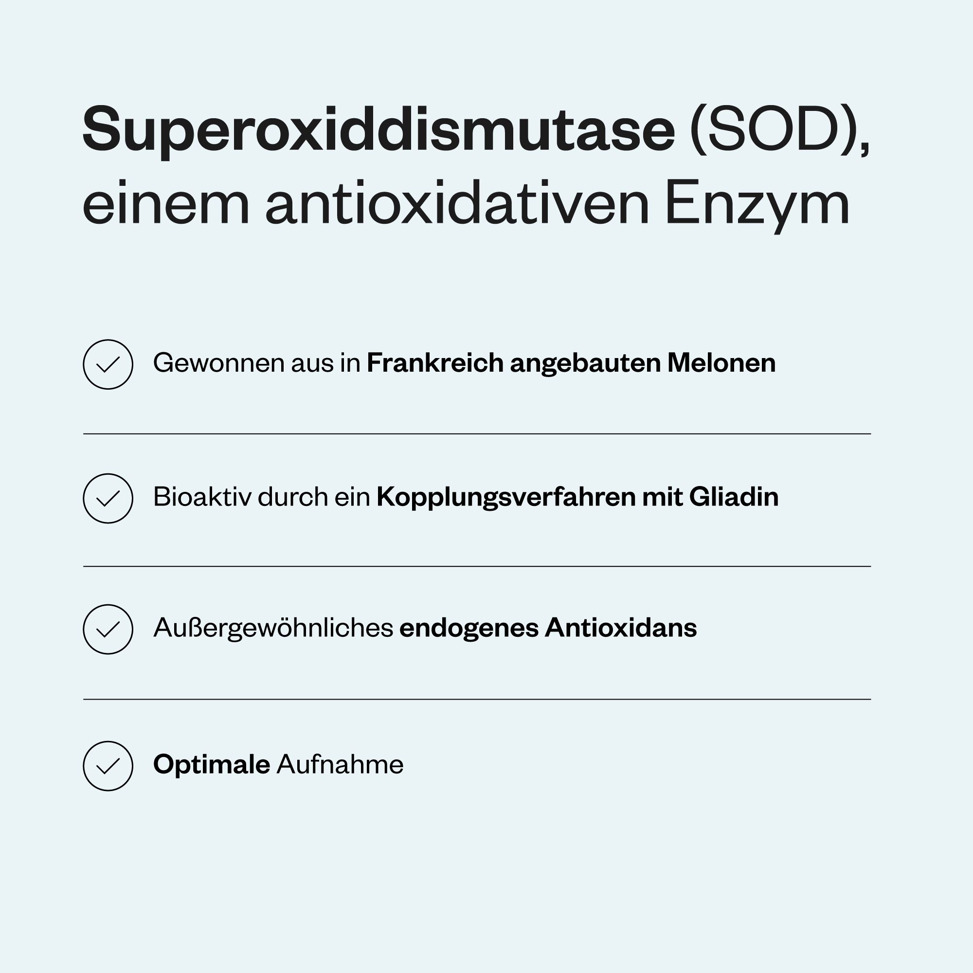 Text mit Aufzählungspunkten. Themen: Melonen, Gliadin, Antioxidans, optimale Aufnahme.