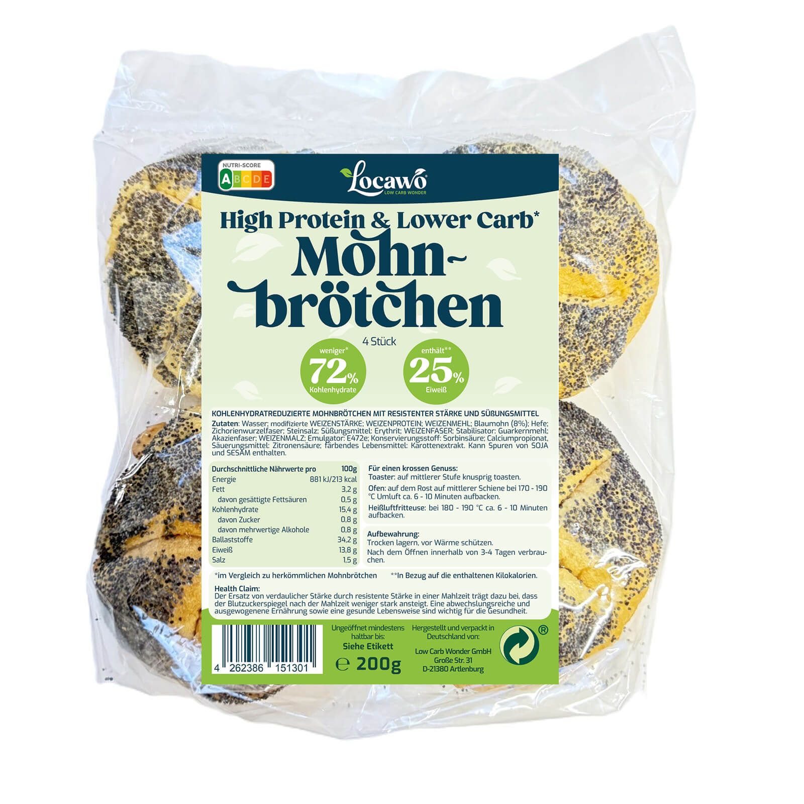 Locawo High Protein & Low Carb Mohnbrötchen 200 g