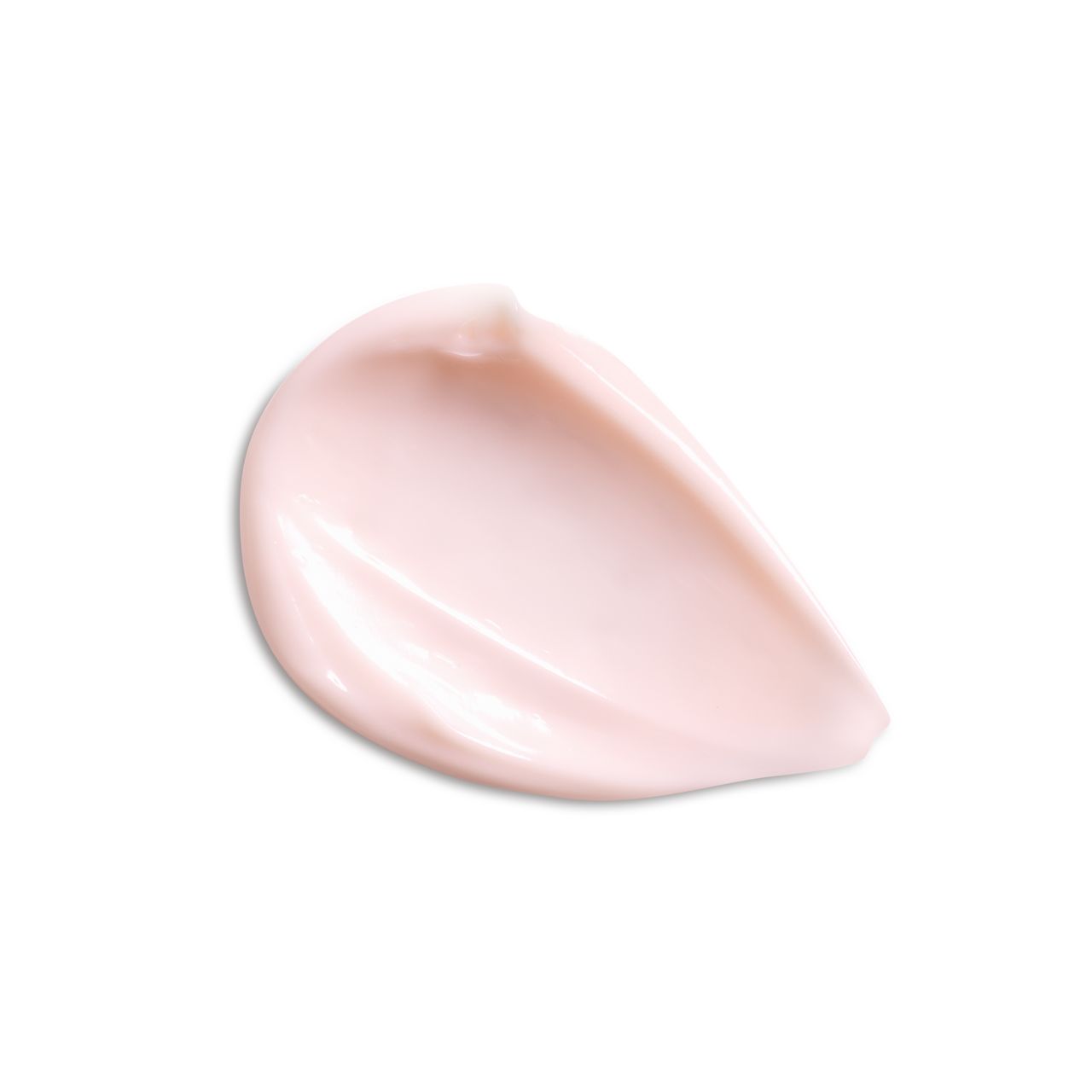 Klecks rosa Creme auf weißem Hintergrund. Glatte Textur, tropfenförmig.