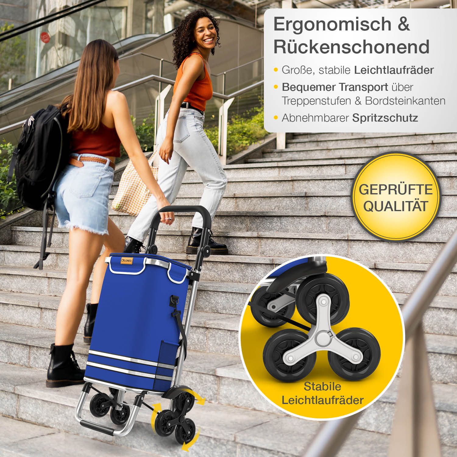 ELONEO Einkaufstrolley Treppensteiger mit Kühlfach