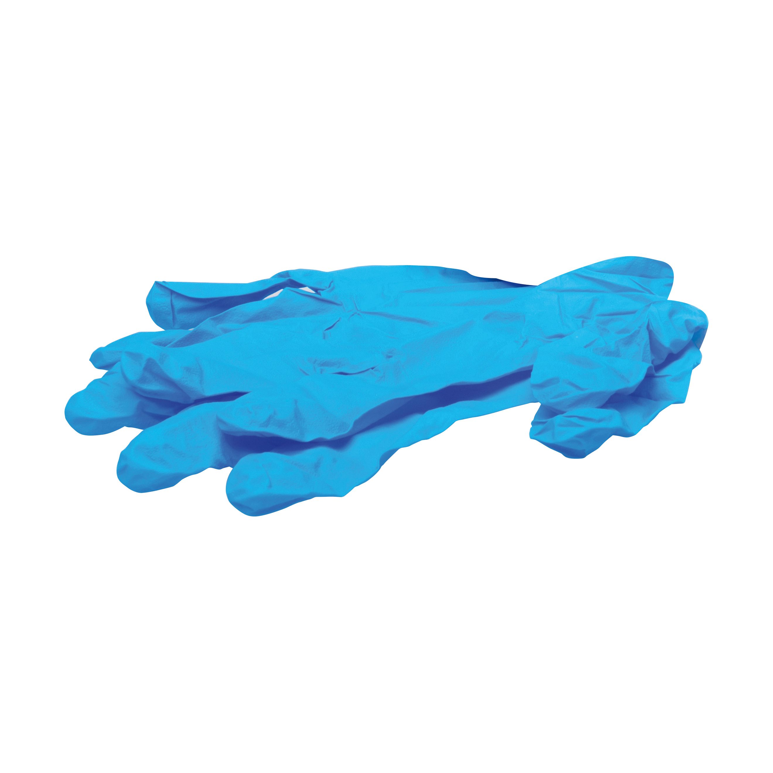 Blaue Nitril-Einmalhandschuhe, Größe L. Handschuhe liegen übereinander. Material: Nitril.
