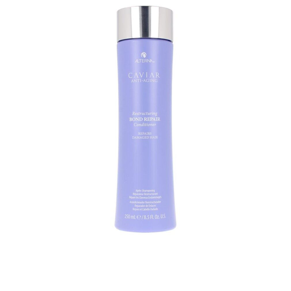 Lila Flasche Alterna Caviar Restructuring Bond Repair Conditioner mit silbernem Deckel. 250ml.