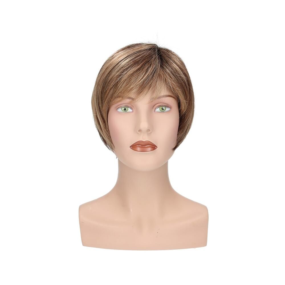 Perücke Alicia von trendhair, blond-braun, auf einem Schaufensterkopf. Frontansicht.
