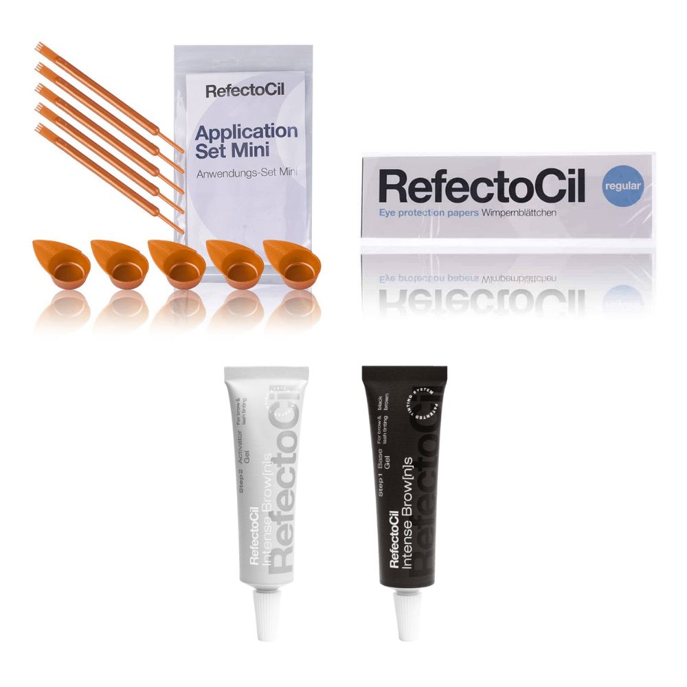 RefectoCil Base Gel Schwarzbraun & Activator Wimpernblättchen Mini-Anwendungs Set 15 ml Creme