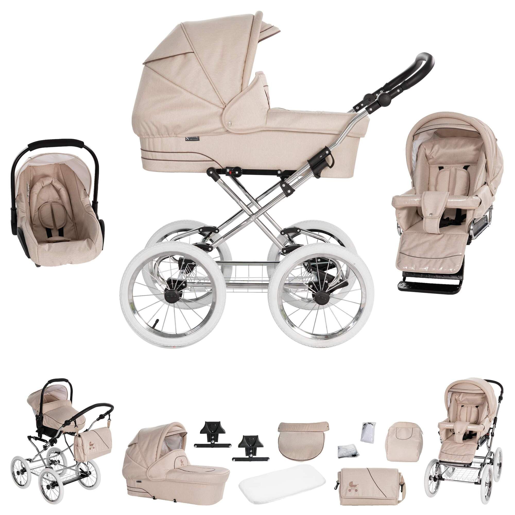 Friedrich Hugo München 3 in 1 Kinderwagen, Sand Chrom Weiß