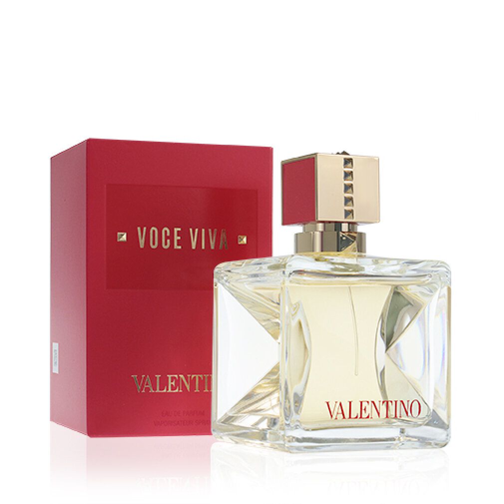 Flakon und rote Verpackung. "Voce Viva" und "Valentino" Schriftzug.