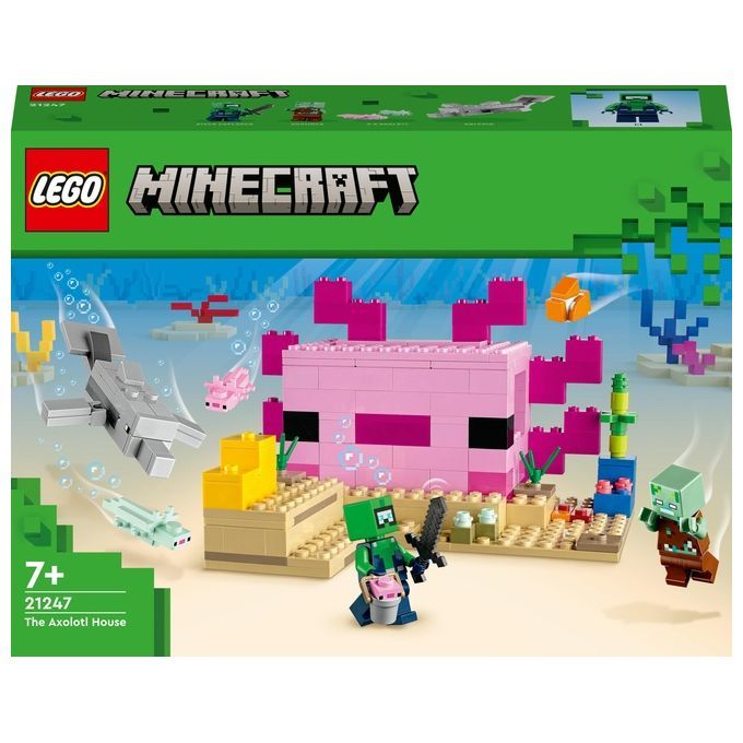 LEGO Minecraft 21247 La Casa dell'Axolotl, Base Subacquea Rosa con Esploratore Subacqueo, Zombie, p