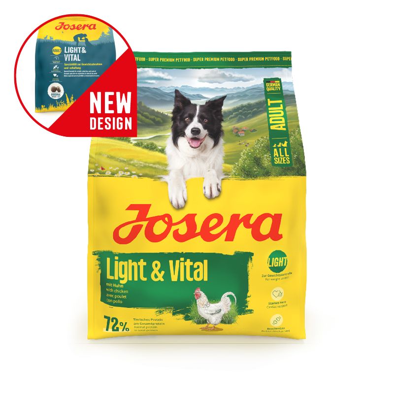 Josera Light & Vital Hundefutter-Sack, neues Design. Mit Hund und Huhn. Für ausgewachsene Hunde.