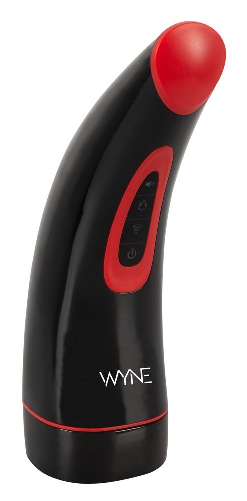Schwarzes Gerät mit roter Akzenten. Rote Bedienknöpfe. Marke: Wyne.