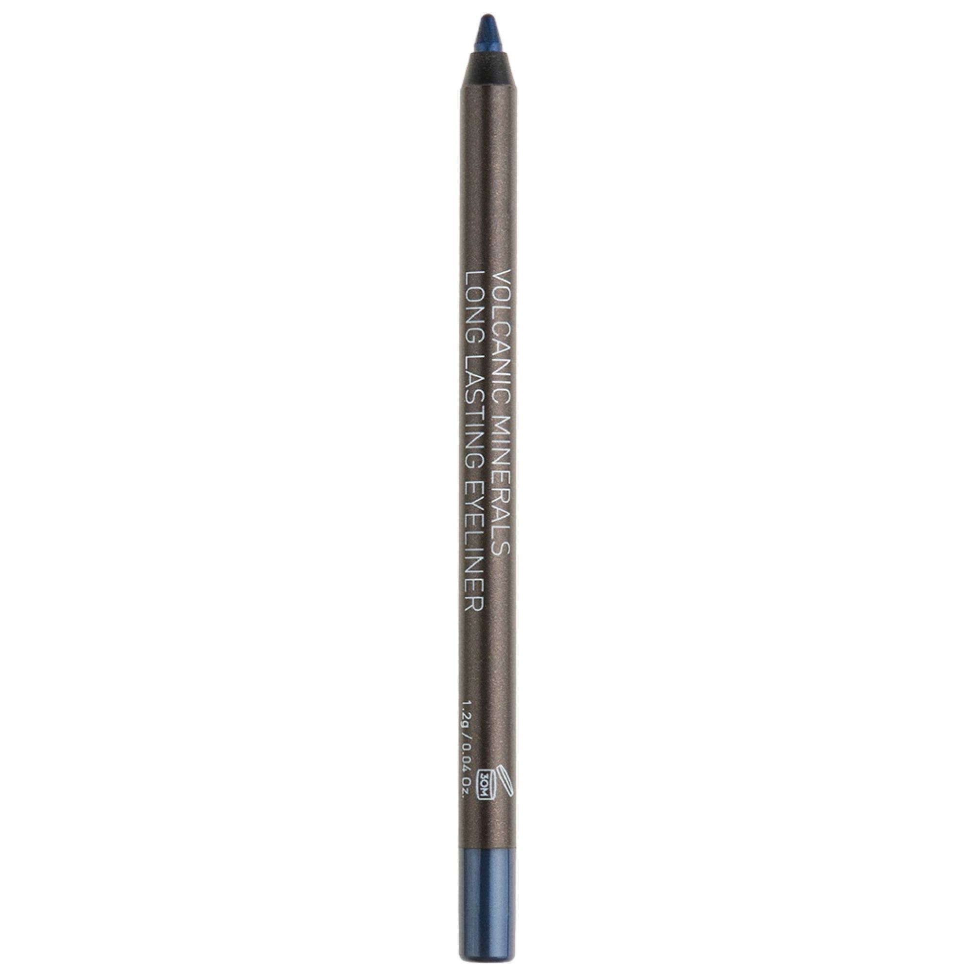 Dunkelblauer Kajalstift mit der Aufschrift "VOLCANIC MINERALS LONG LASTING EYELINER".