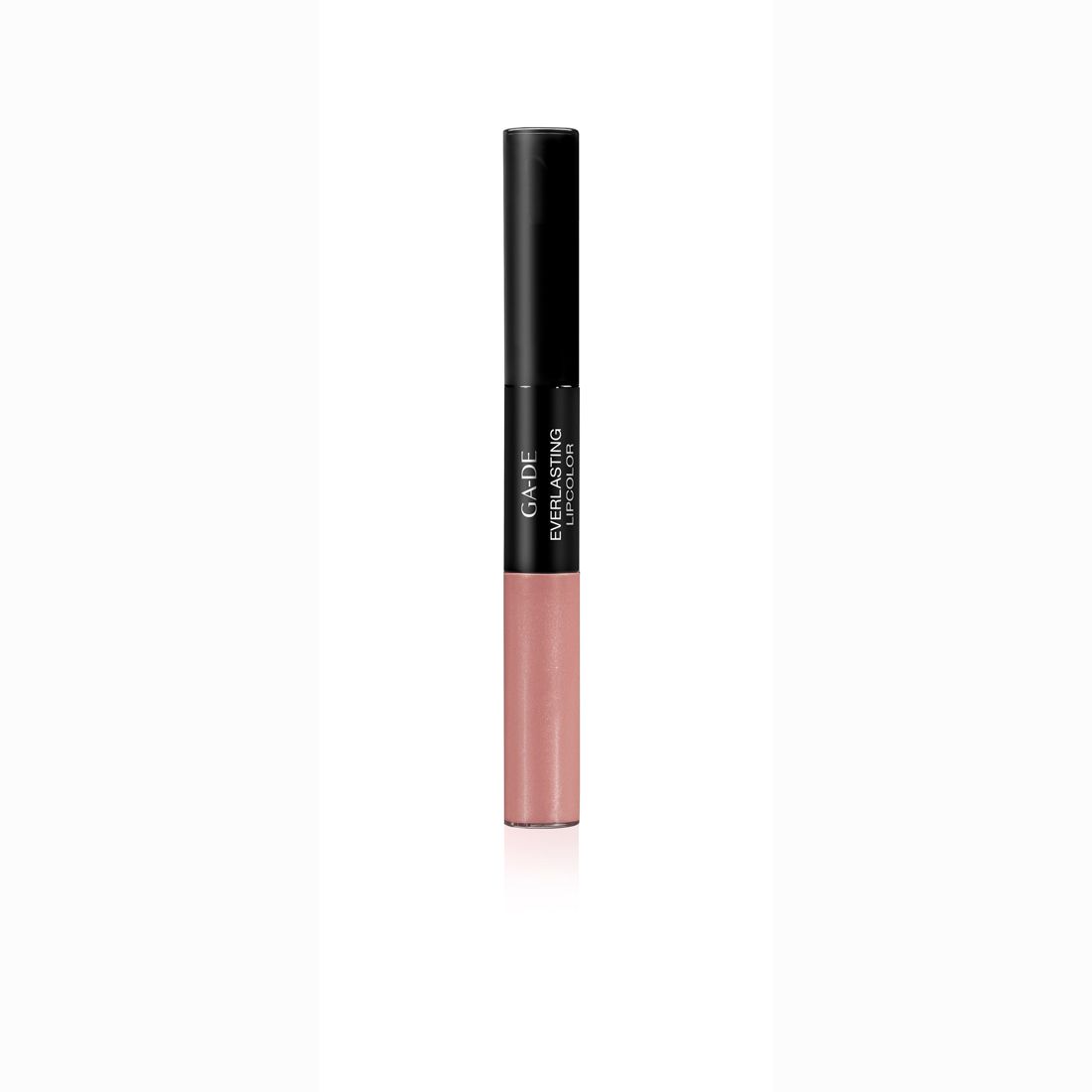 Ga-De Everlasting Lipcolor. Doppelendiger Lippenstift, schwarz-rosa. Aufschrift: GA-DE, Everlasting Lipcolor.