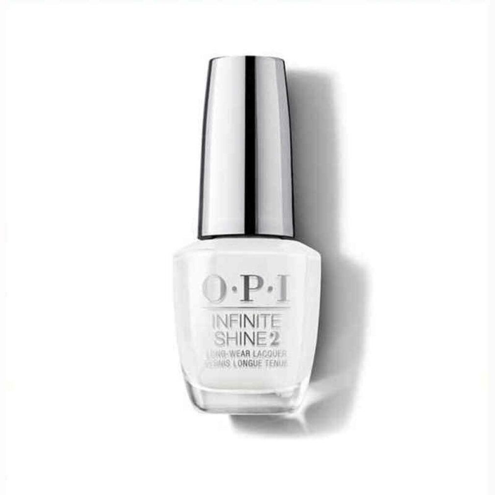 OPI Nagellack Infinite Shine 2, weiß. Flasche mit silbernem Deckel. Aufschrift: O.P.I, Infinite Shine 2, Long-Wear Lacquer.