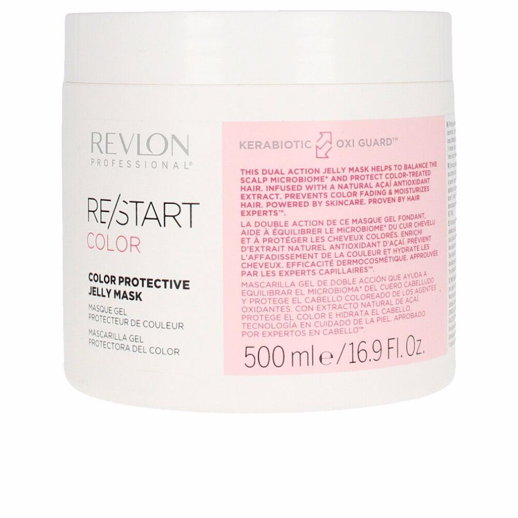 Weißer Tiegel mit Produktetikett. Aufschrift: Revlon Re-Start Color Jelly Mask. 500 ml/16.9 Fl.Oz.