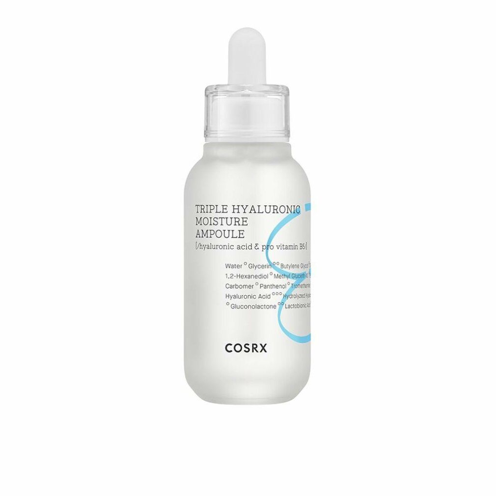 Klarflasche mit weißem Etikett. Text: Triple Hyaluronic Moisture Ampoule, COSRX. Mit Pipette.