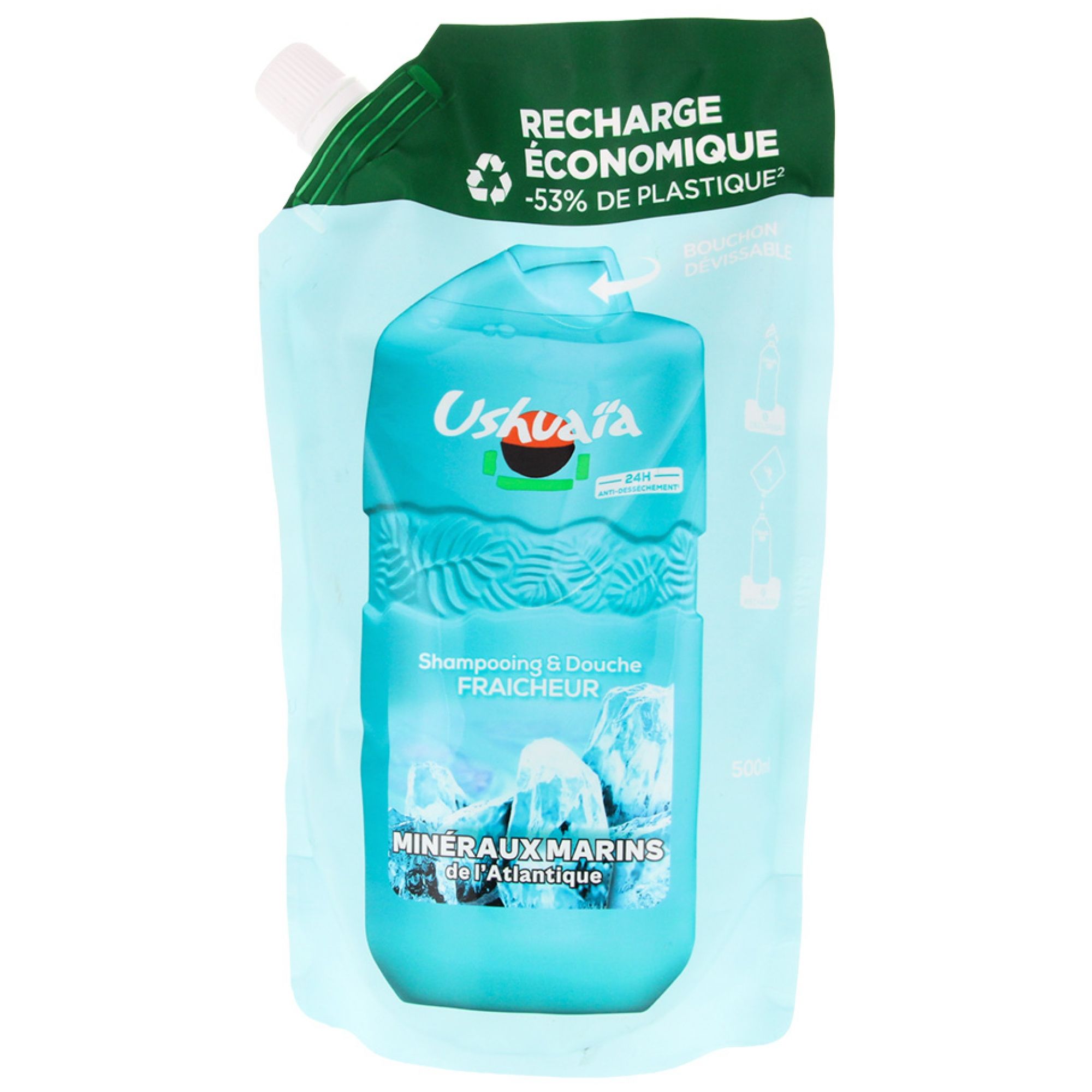 Ushuaïa Shampoo Dusche Frische Meeresmineralien Öko-Nachfüllung 14x6,5x21,5 cm