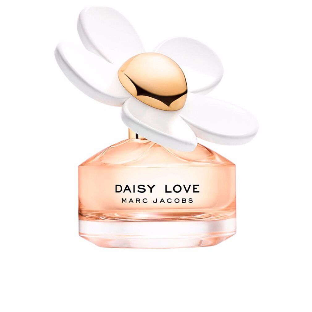 Parfümflakon mit weißer Blüte und goldenem Deckel. Aufschrift: DAISY LOVE, MARC JACOBS.