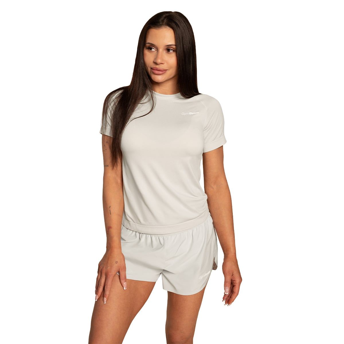 GymBeam T-Shirt Damen Pulse X Running Regular Kurzarm mit Rundhalsausschnitt Grau