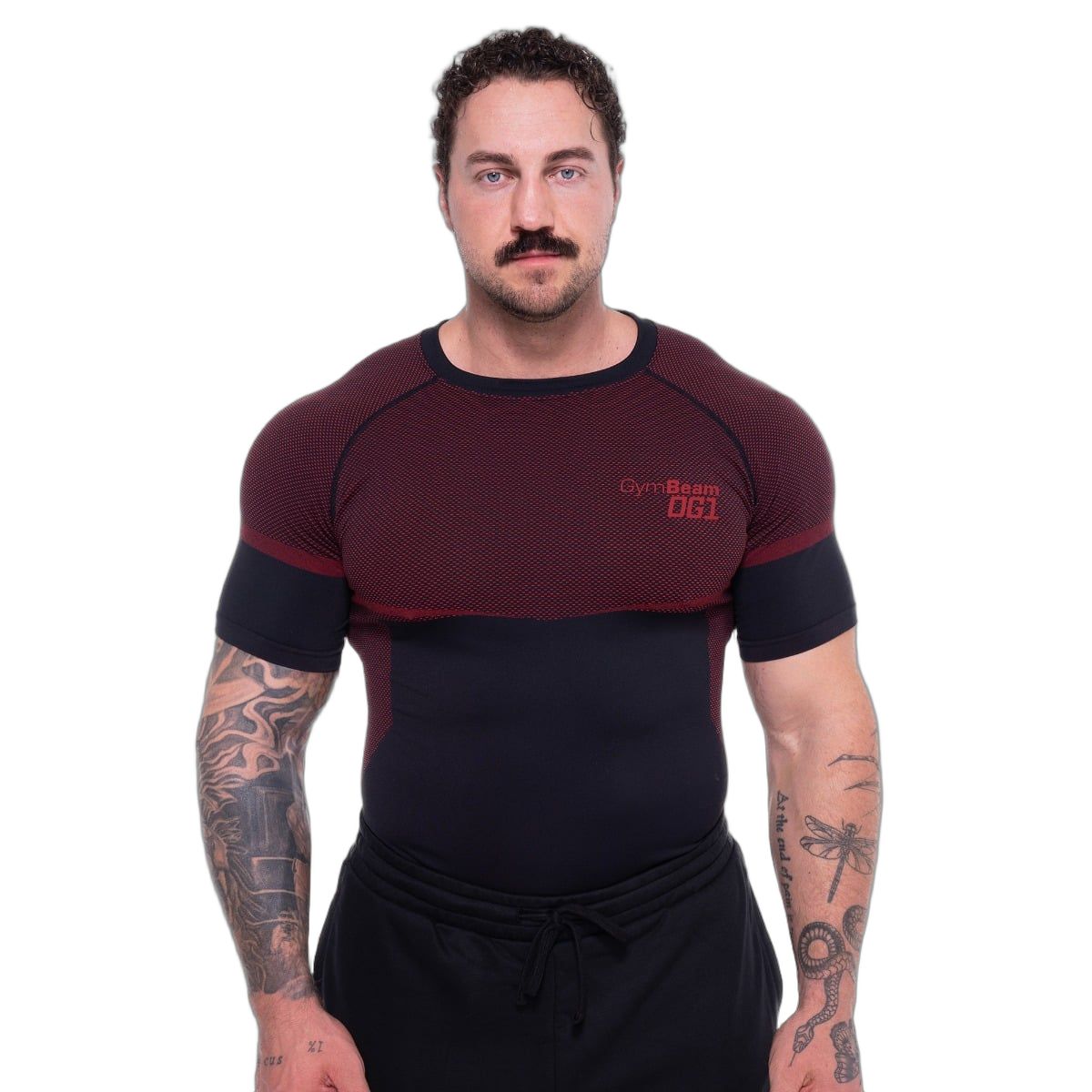 GymBeam OG1 Nahtloses T-Shirt Herren Slim Schwarz/Rot Kurzarm 1 St