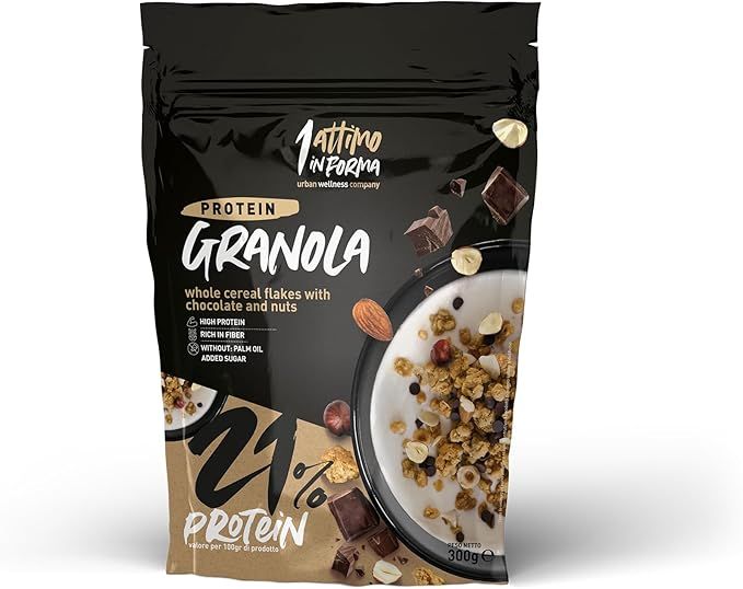 1attimoinforma Granola Proteica al 21%; Gusto Nocciole, Mandorle e Cioccolato