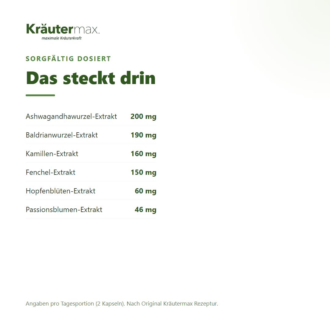 Einnahmeempfehlung: 2 Kapseln täglich mit Flüssigkeit schlucken. Nicht für Schwangere geeignet.