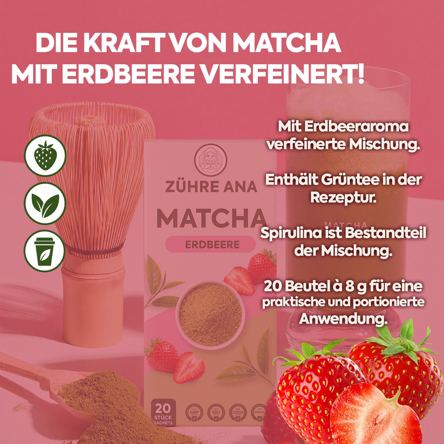 ZÜHRE ANA Matcha Tee mit Erdbeeraromau